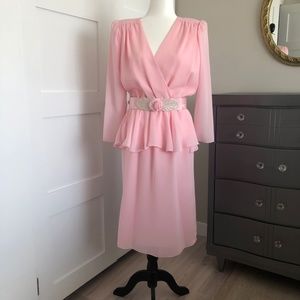 Vintage rose 1985 belted matine dress